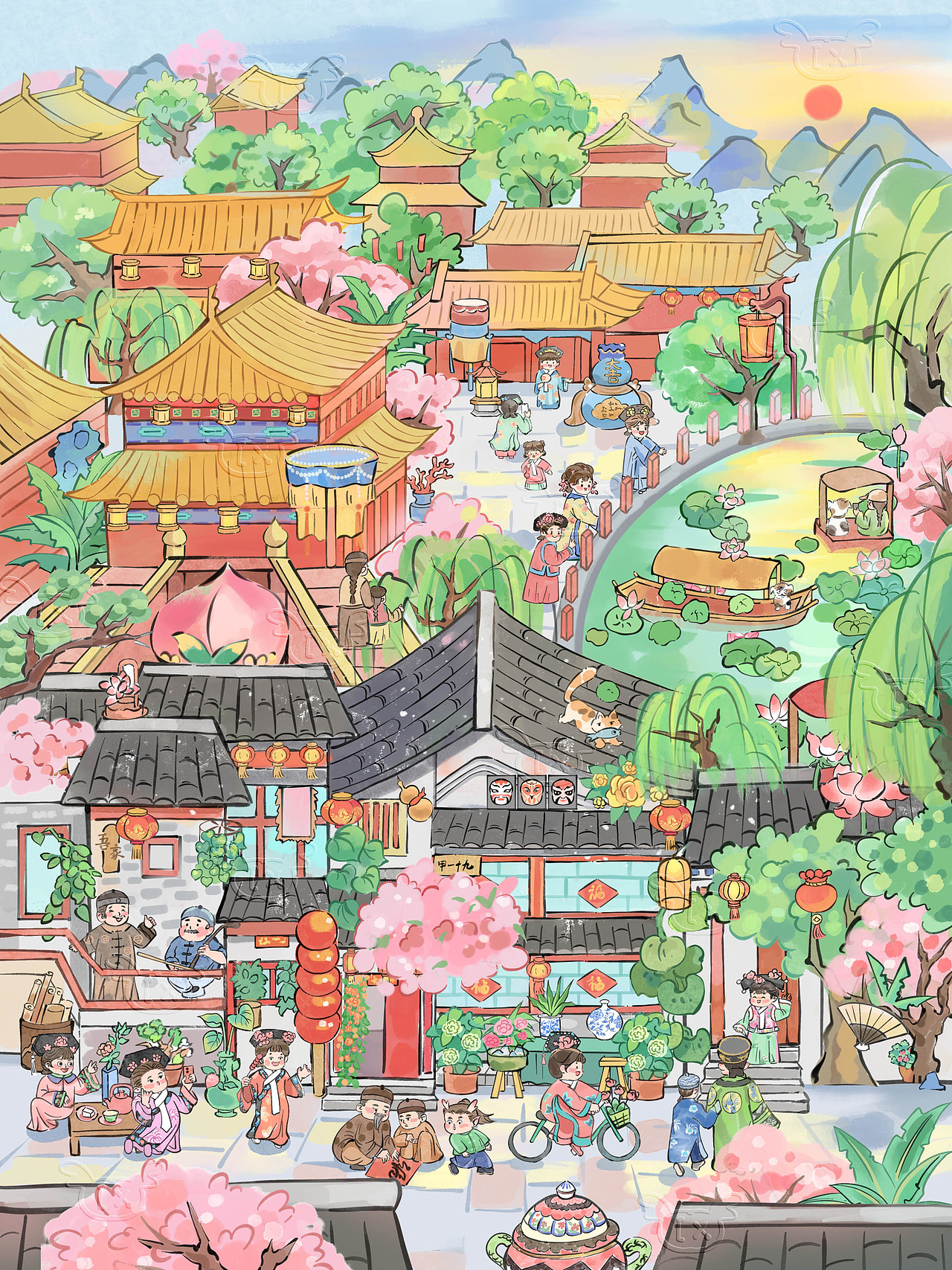 六大古城场景插画（图ZMzkzOTY0NjIw） - 创作习作 - 站酷设计师画画的卢西原创素材 - 站酷ZCOOL