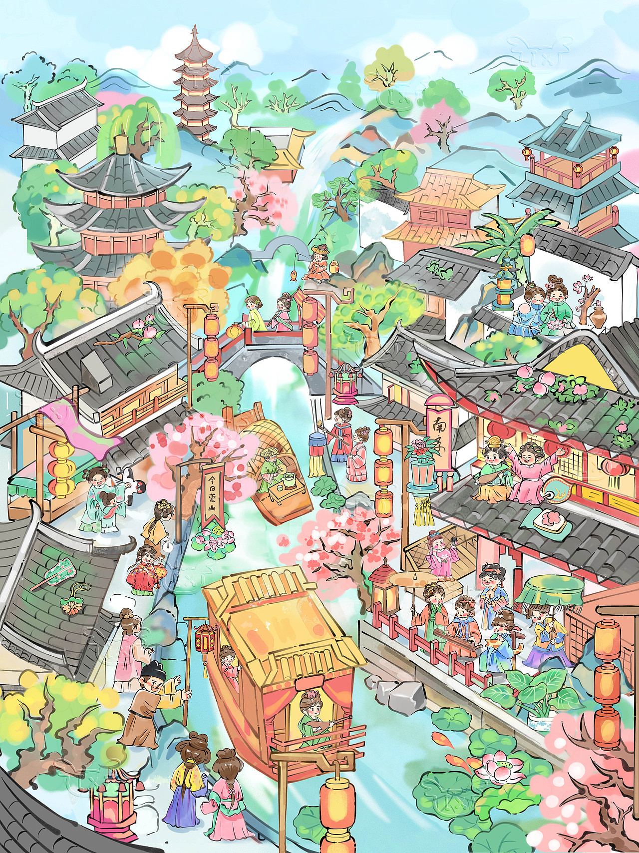 六大古城场景插画（图ZMzkzOTY0Njgw） - 创作习作 - 站酷设计师画画的卢西原创素材 - 站酷ZCOOL