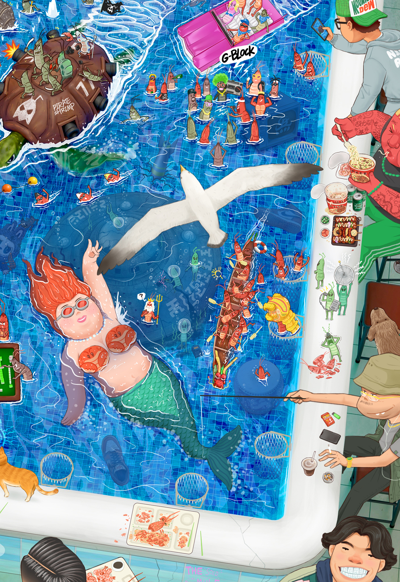 钓虾（图ZMzk0MDQzNTg4） - 商业插画 - 站酷设计师褔一原创素材 - 站酷ZCOOL