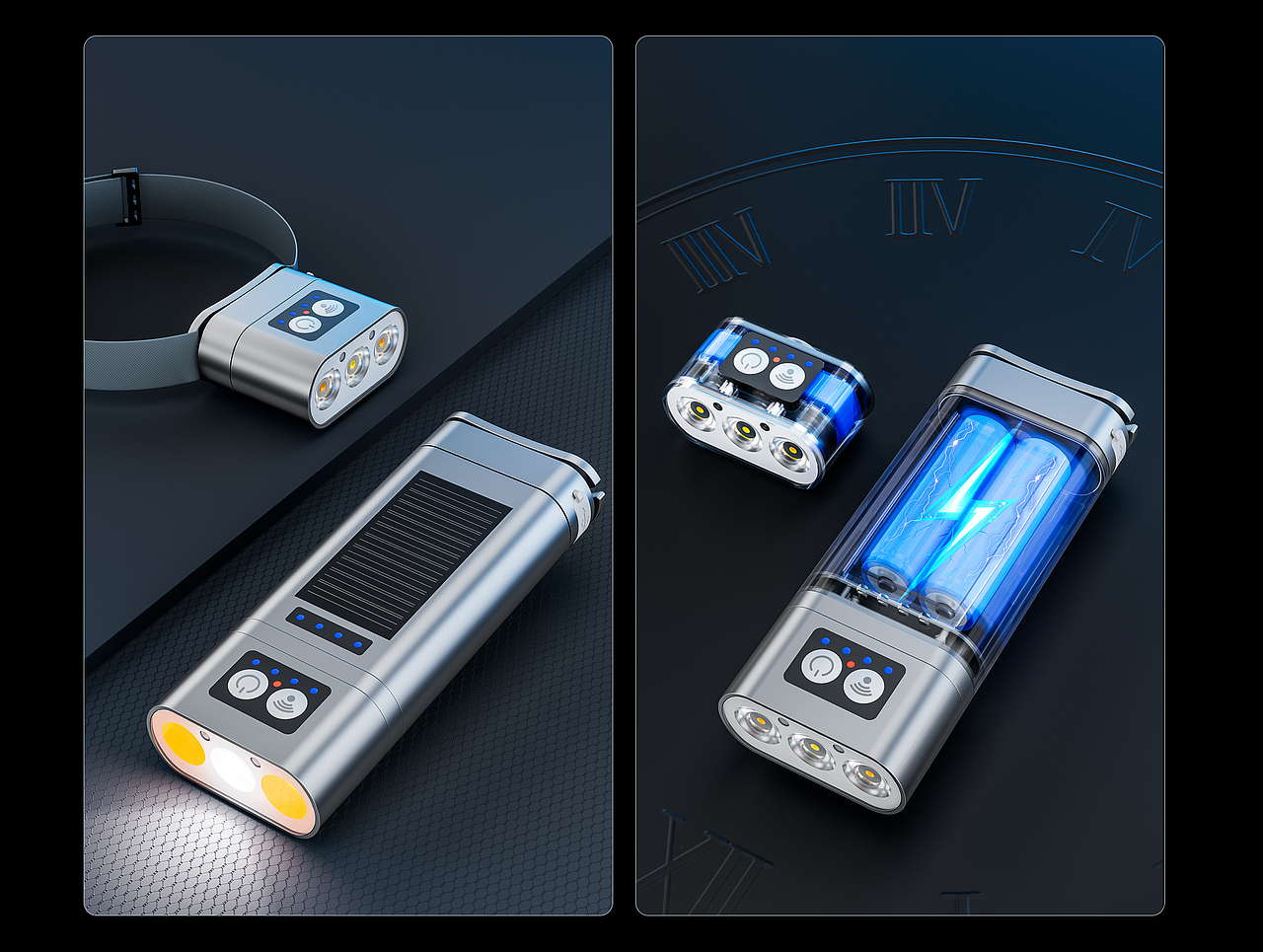 三维照明渲染（头灯-手电-露营灯）