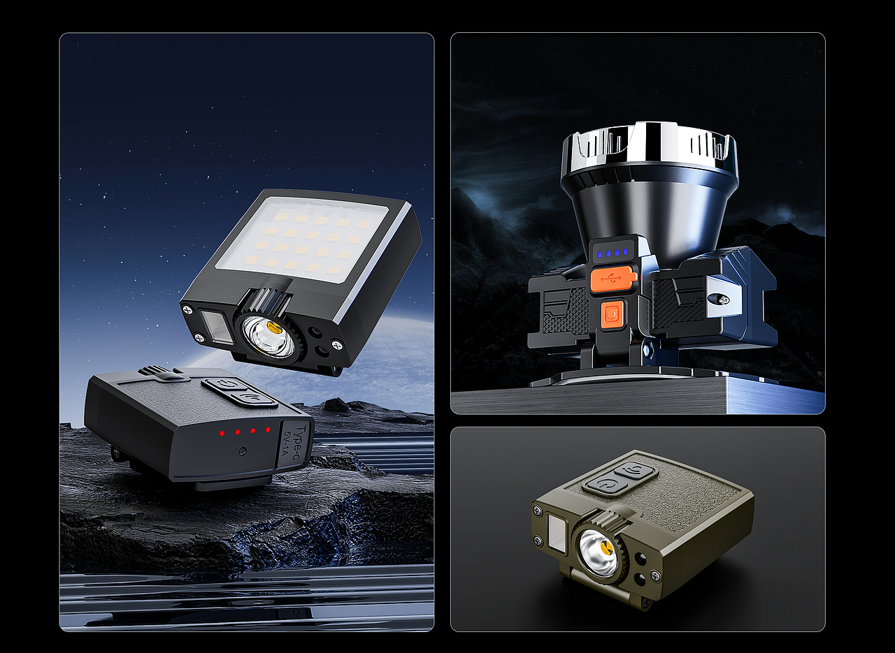 三维照明渲染(头灯-手电-露营灯)