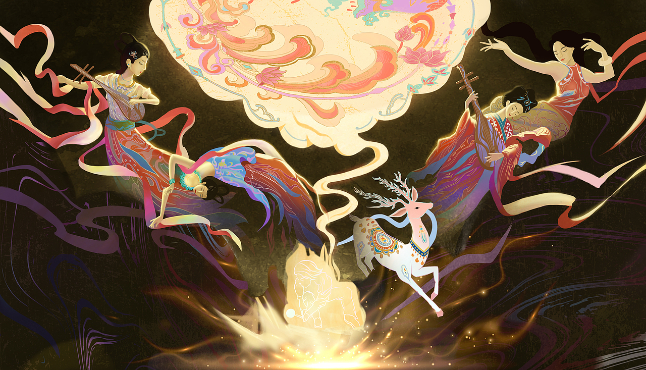 《敦煌幻夜·飞天逐梦》——数字岩彩下的千年壁画新生