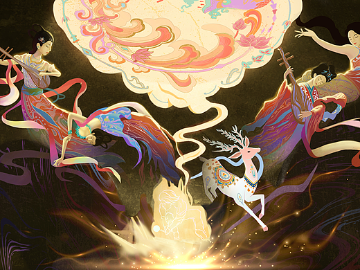 《敦煌幻夜·飞天逐梦》——数字岩彩下的千年壁画新生