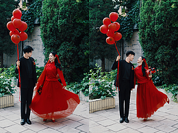 中国女孩的中国红婚纱照