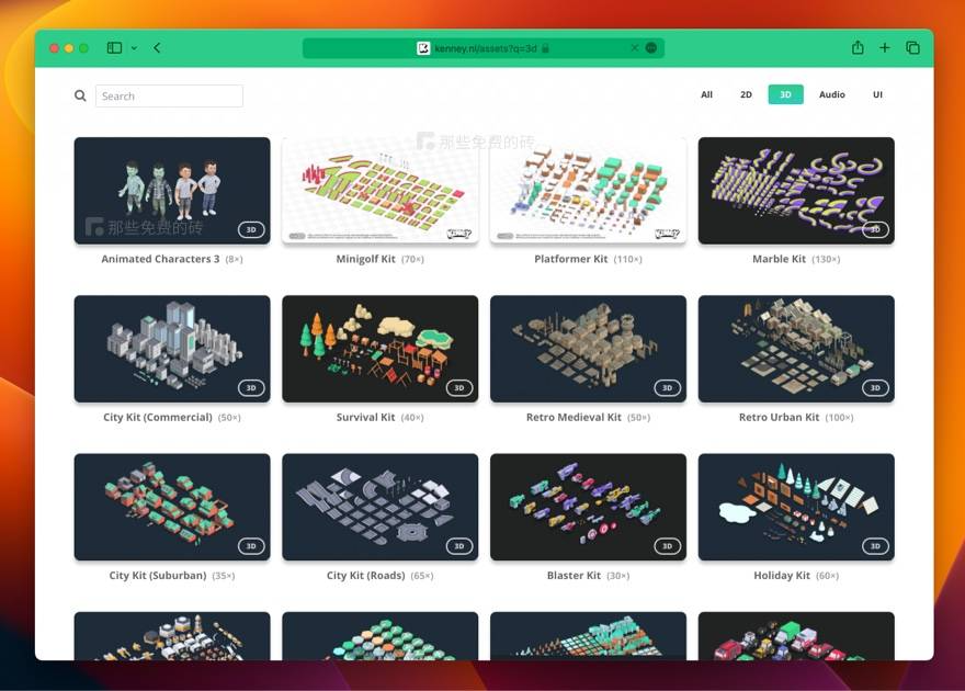 Kenney Assets - 提供免费商用的游戏制作素材，包括 2d、3d素材，游戏音效和游戏 UI