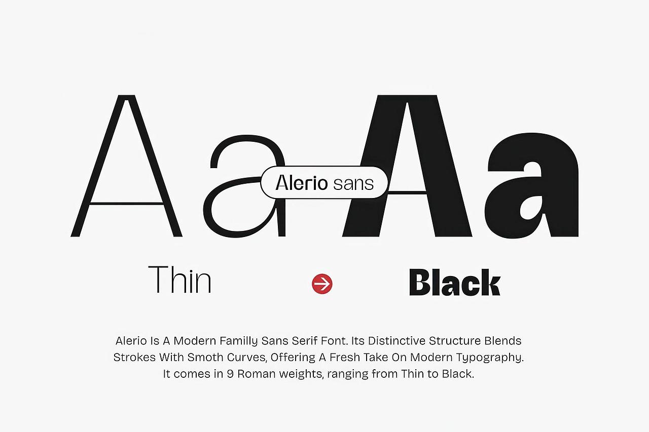 9字重简约时尚杂志画册海报封面无衬线英文字体家族