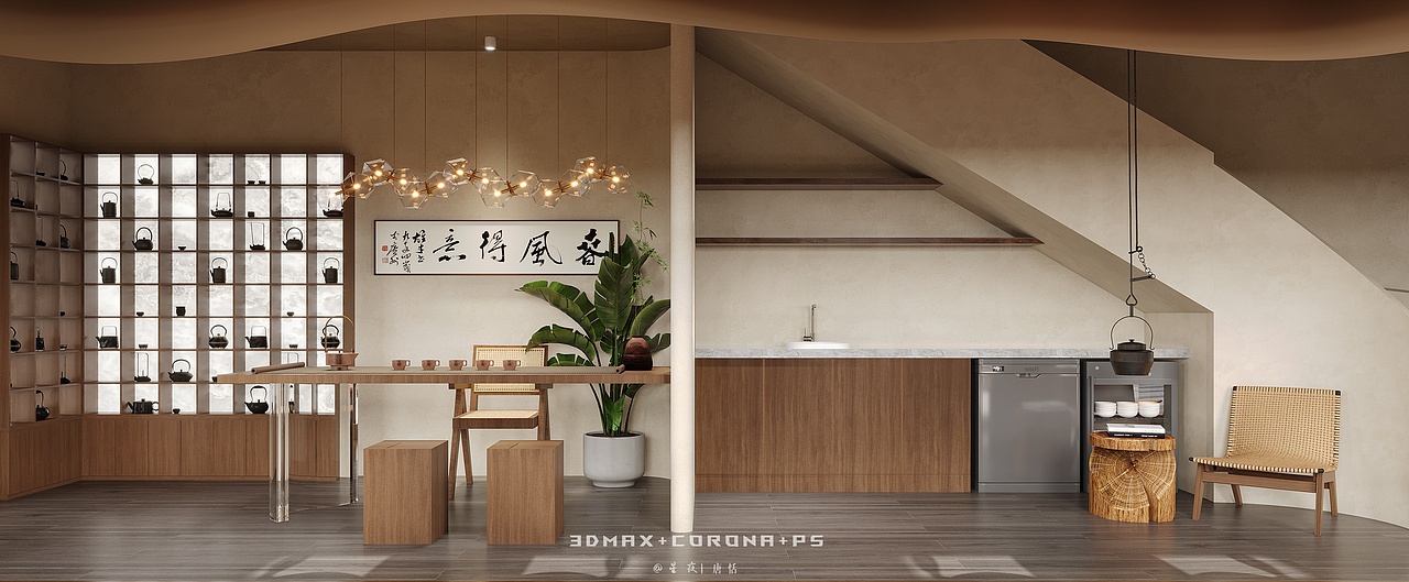 茶室效果图——一隅茶镜，静候时光