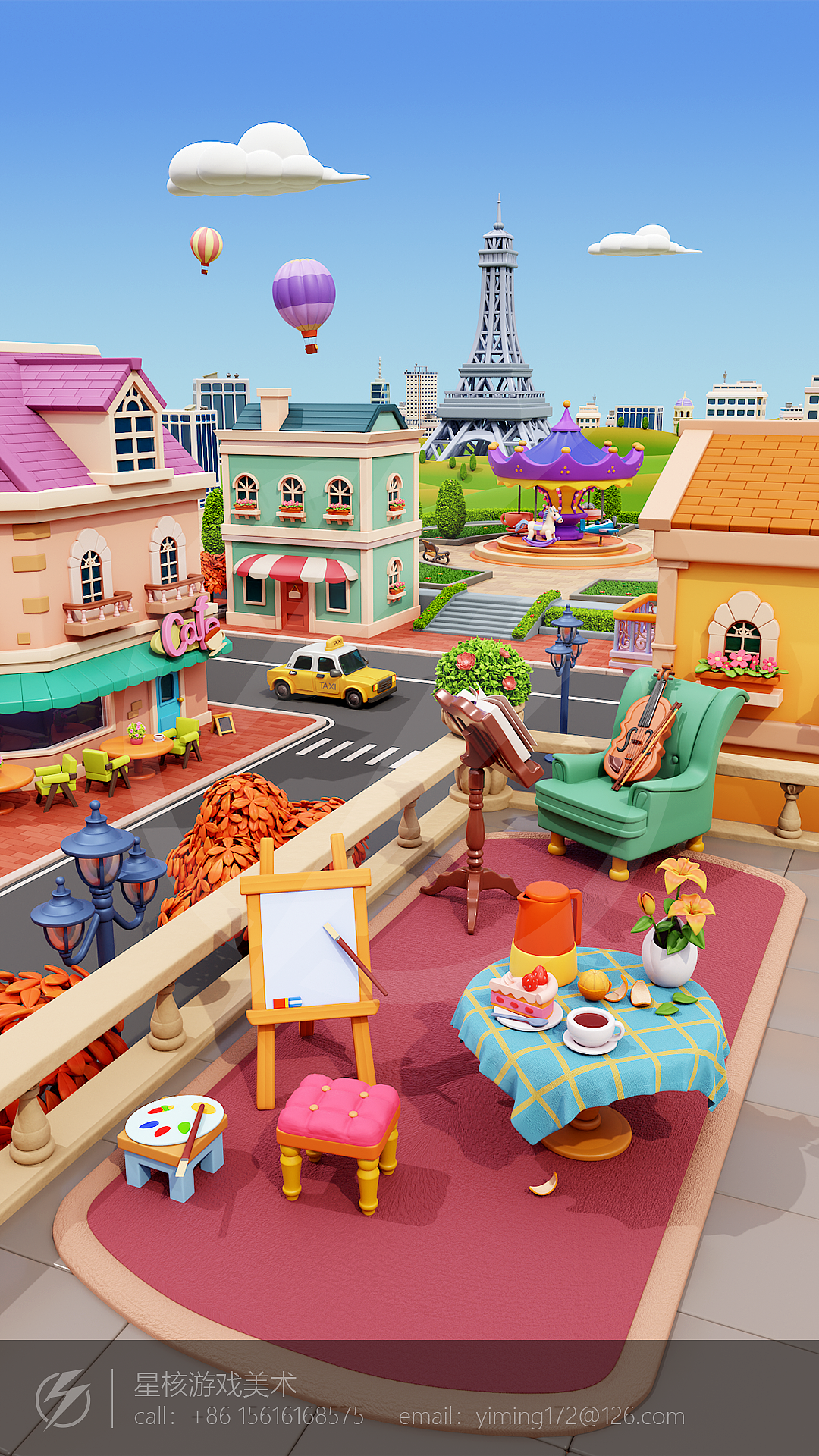 Q版欧美卡通场景-巴黎艾菲尔铁塔