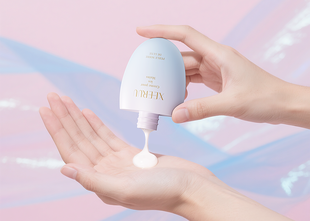 卵型包装 × 粉蓝柔雾:XEERUU护手霜的轻奢视觉塑造