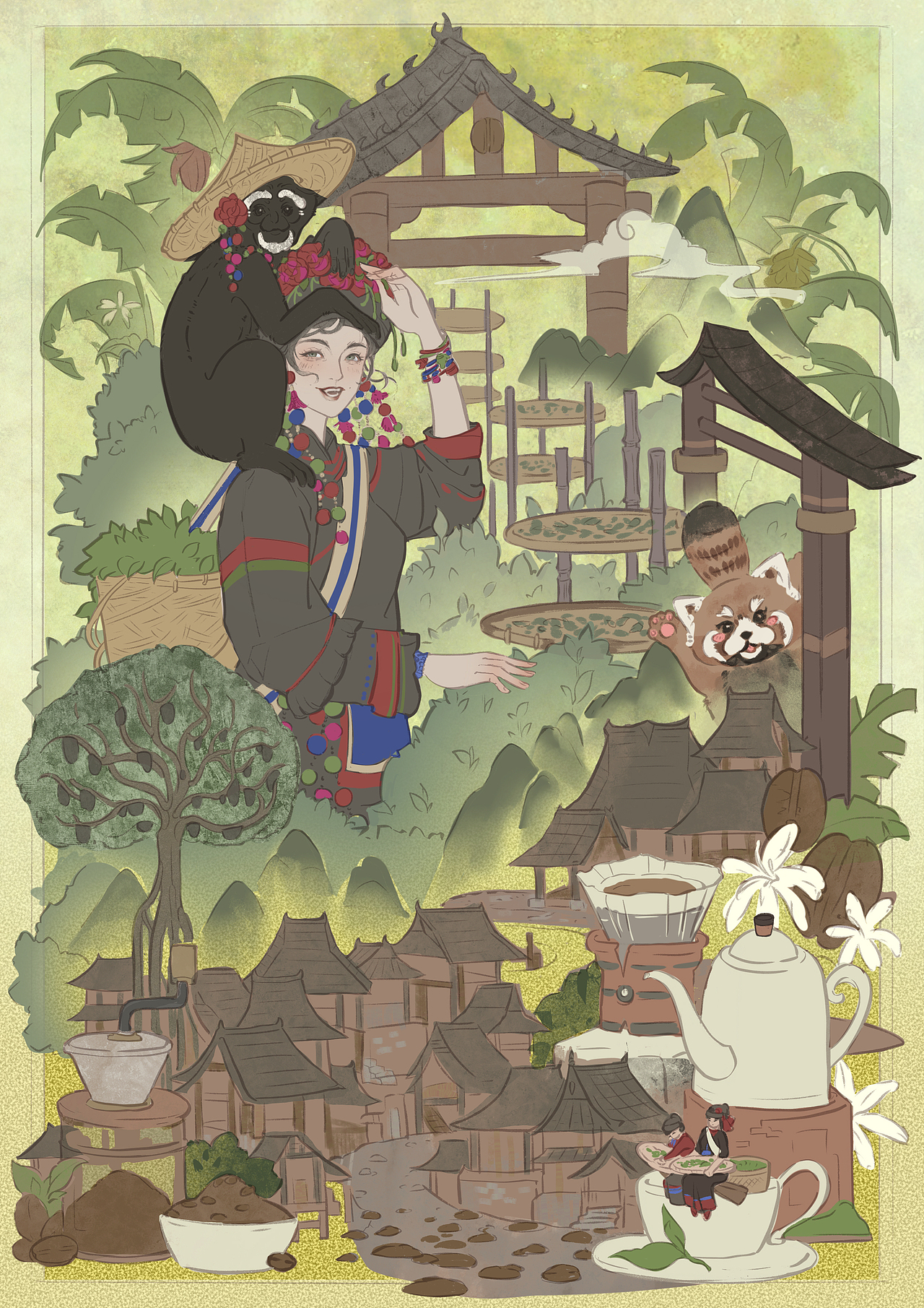 云阅山河—城市插画普洱