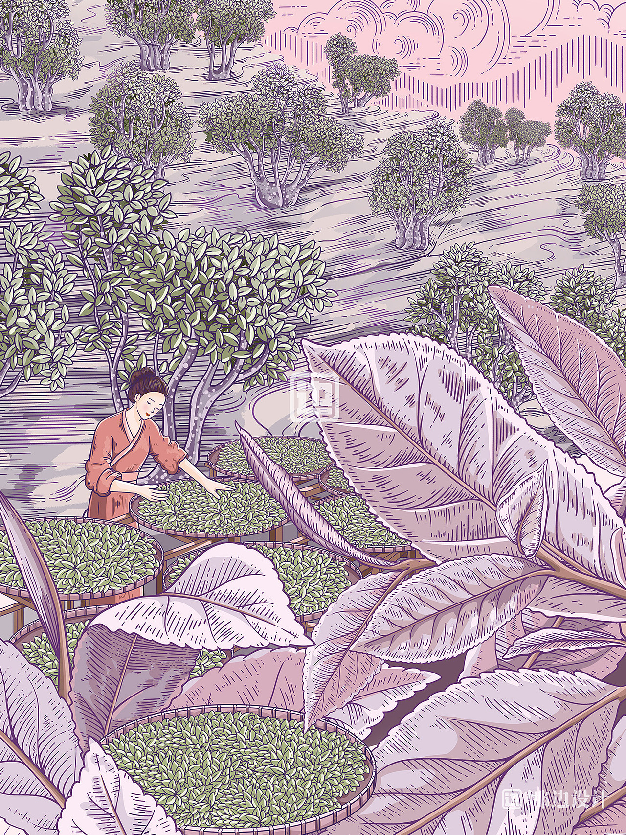 云雾之上茶人插画设计（图ZMzk0MzIwNDE2） - 商业插画 - 站酷设计师娜边原创素材 - 站酷ZCOOL