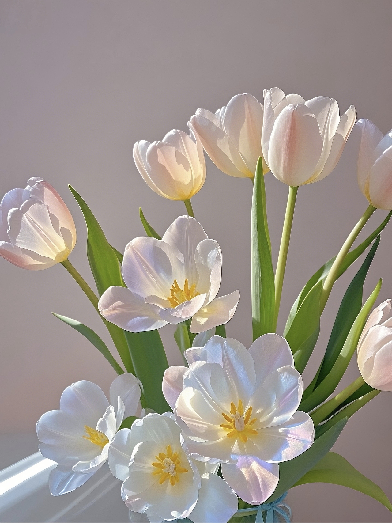 像打翻了一罐莫兰迪,郁金香是未干的油画。