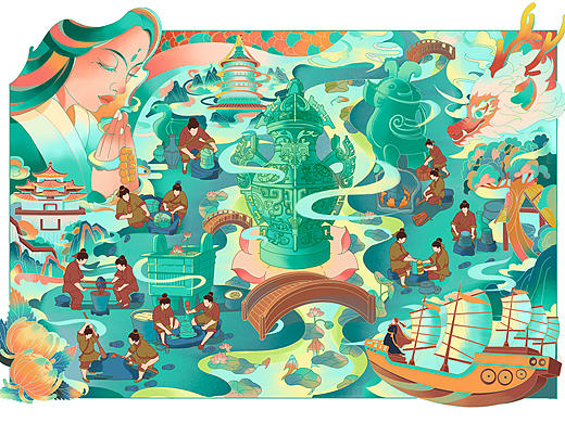 一场青绿色的文创画卷