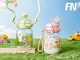 光影间的童趣:富光乐淘淘双饮水杯 3D 渲染全解析