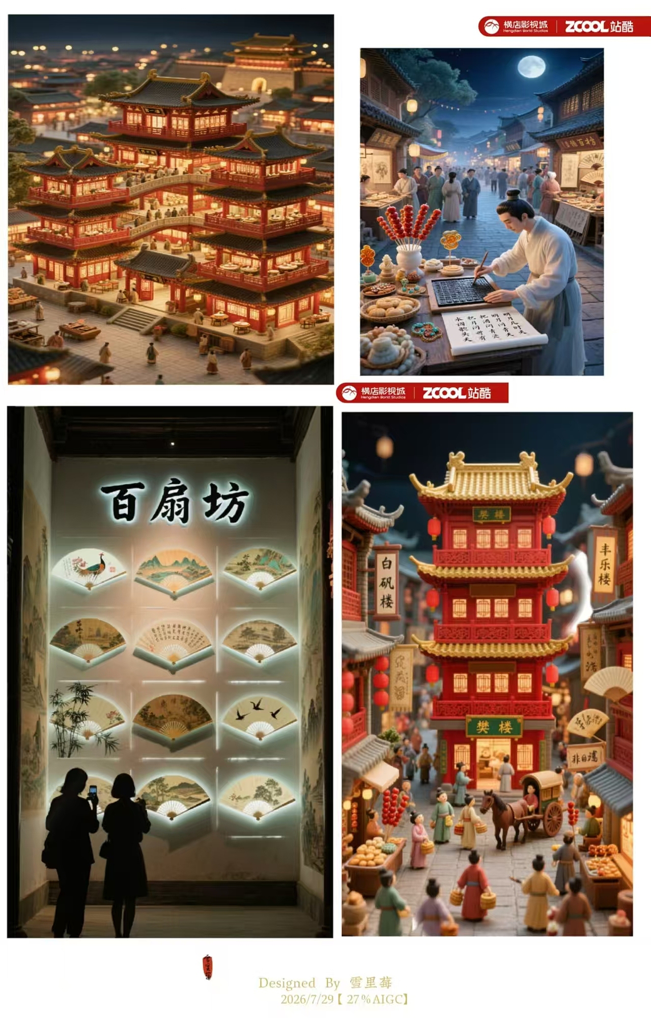 清明上河图樊楼创意网红打卡游客互动装置设计：《百扇坊》（图ZMzk0NDM4MzY0） - 宣传物料 - 站酷设计师雪里莓工作室原创素材 - 站酷ZCOOL