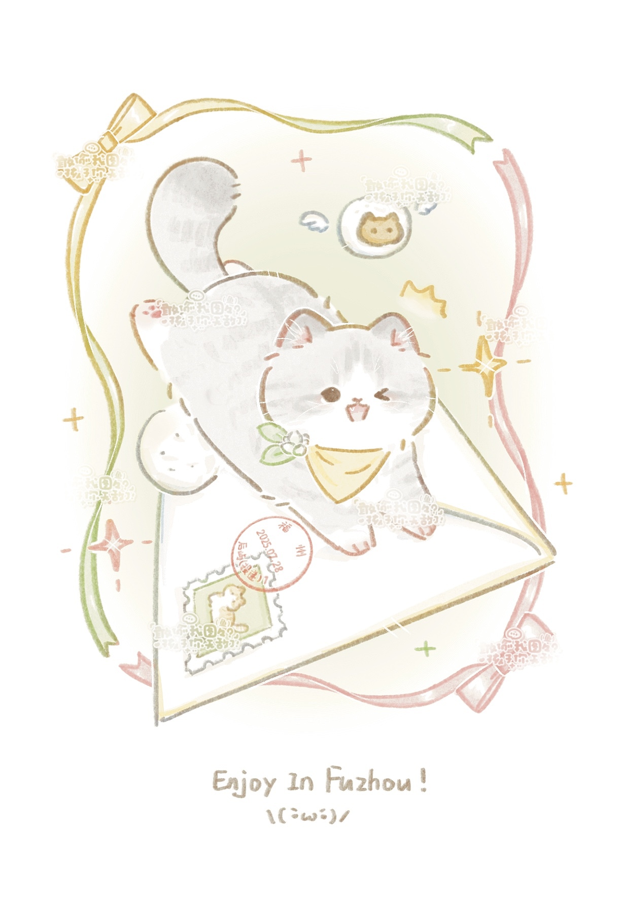 ENJOY IN FUZHOU·手绘明信片（图ZMzk0NDQ3MzI0） - 商业插画 - 站酷设计师咩咩小鱼原创素材 - 站酷ZCOOL