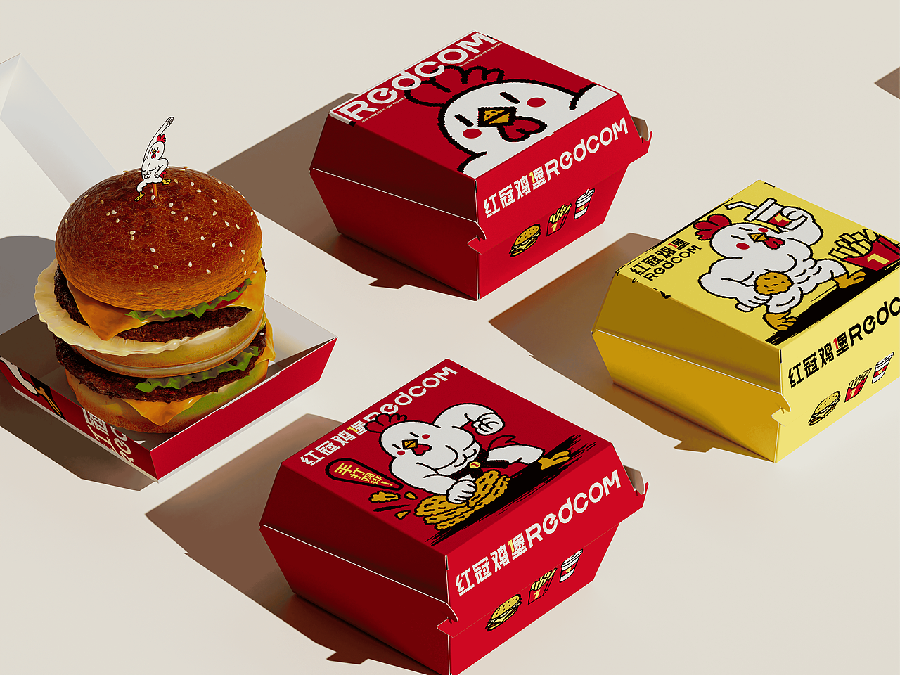 REDCOM-红冠鸡堡品牌设计（图ZMzk0NDUwMDI4） - 品牌 - 站酷设计师自渡设计原创素材 - 站酷ZCOOL
