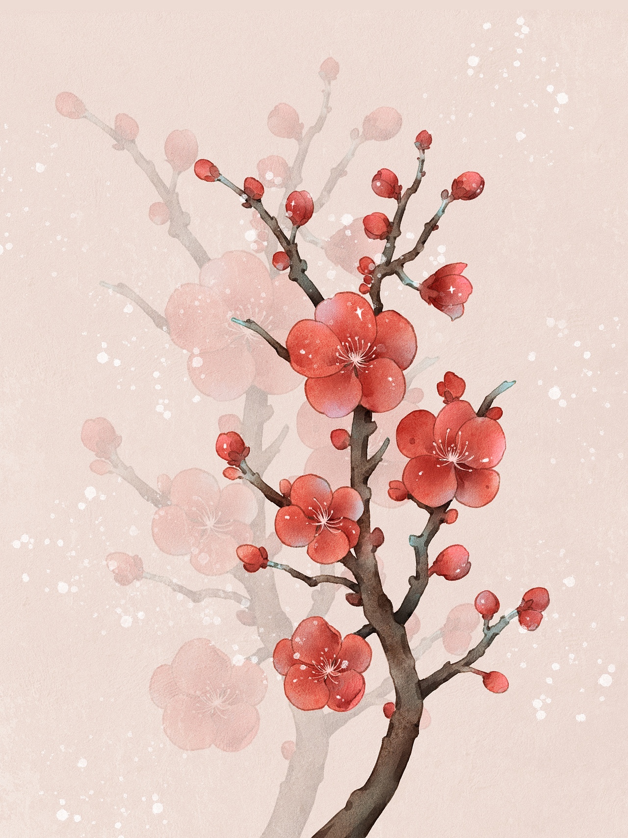 古风水彩花卉 红梅（图ZMzk0NDYzODAw） - 创作习作 - 站酷设计师栗子酱Lizel原创素材 - 站酷ZCOOL