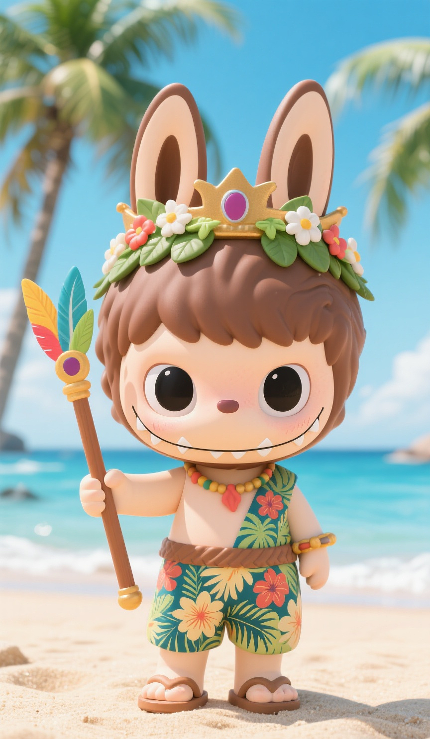Labubu化身海岛主人的趣味场景