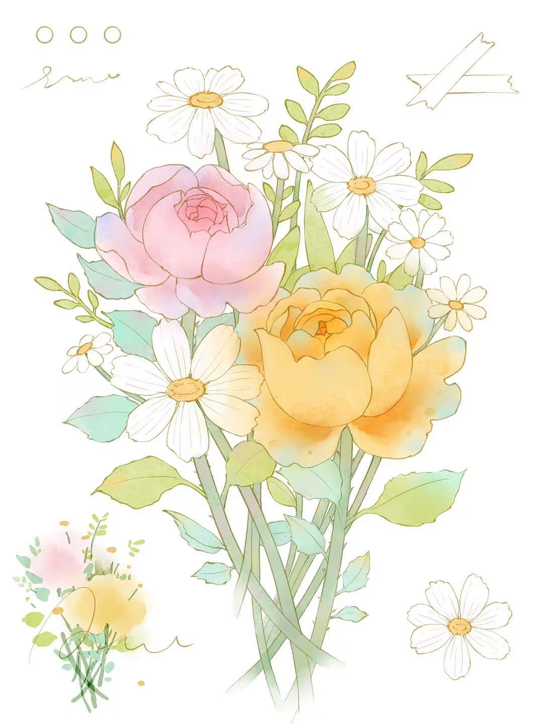 水彩花束 创作过程