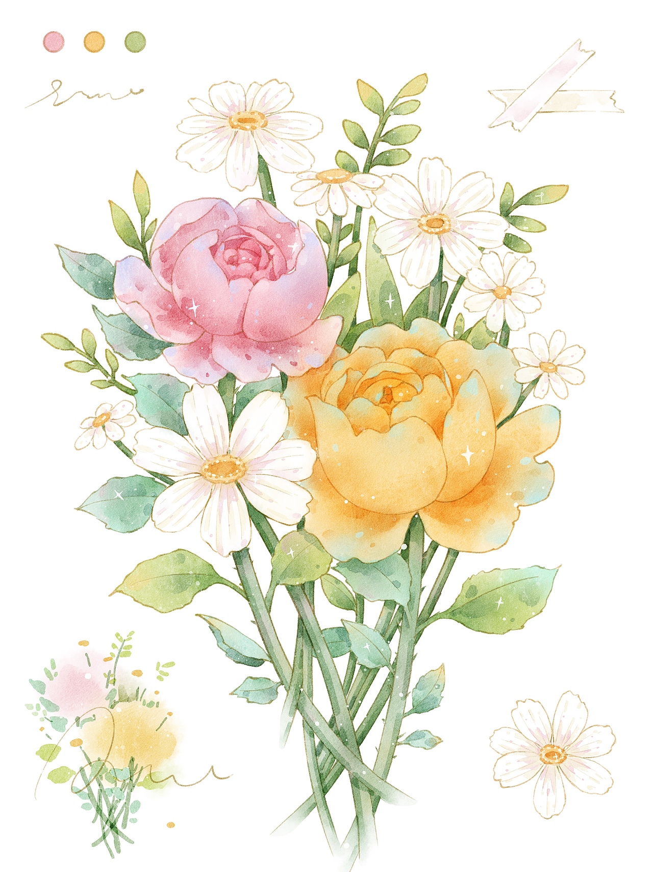 水彩花束 创作过程（图ZMzk0NTAxODk2） - 艺术插画 - 站酷设计师栗子酱Lizel原创素材 - 站酷ZCOOL