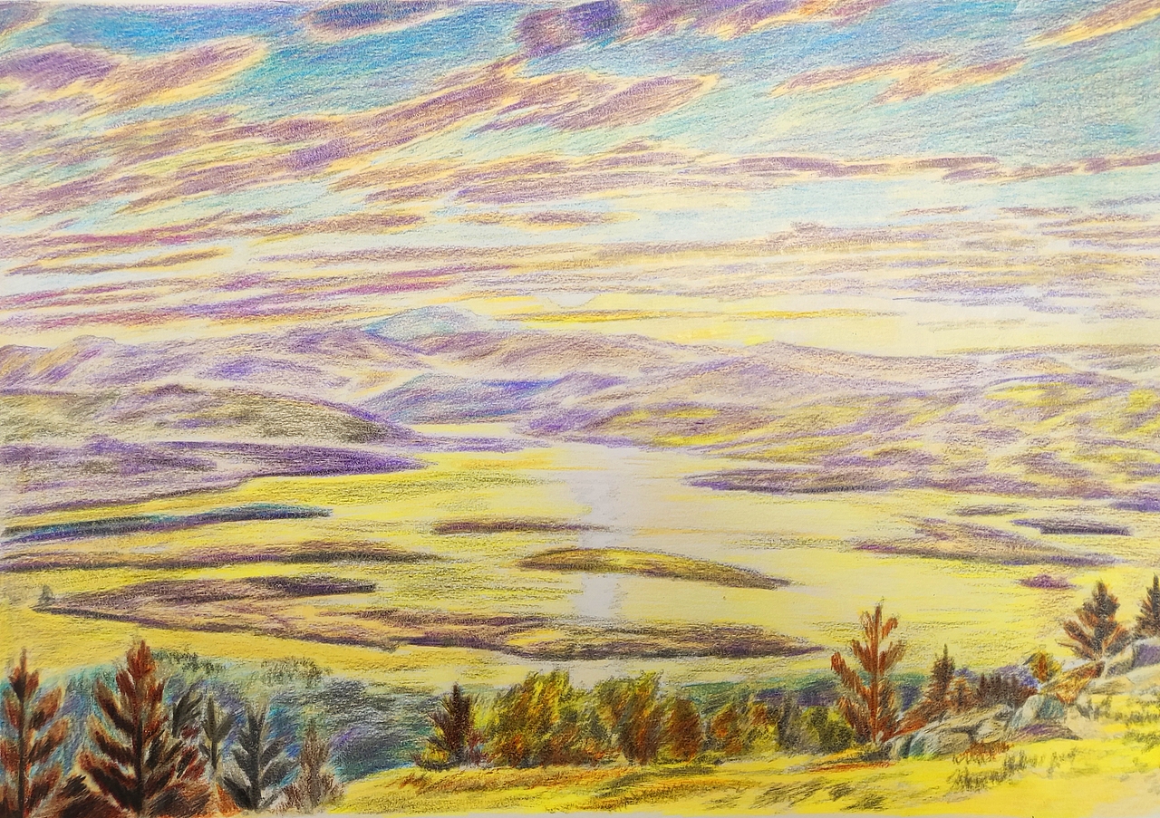 20250314｜A3手绘：晚霞下的山景（图ZMzk0NjcyNTA0） - 创作习作 - 站酷设计师汤俊文MRTJW原创素材 - 站酷ZCOOL