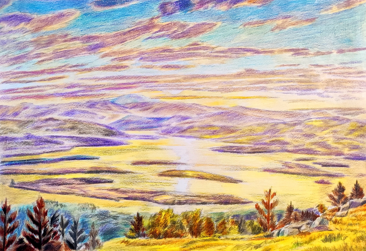 20250314｜A3手绘：晚霞下的山景（图ZMzk0NjcyNTE2） - 创作习作 - 站酷设计师汤俊文MRTJW原创素材 - 站酷ZCOOL