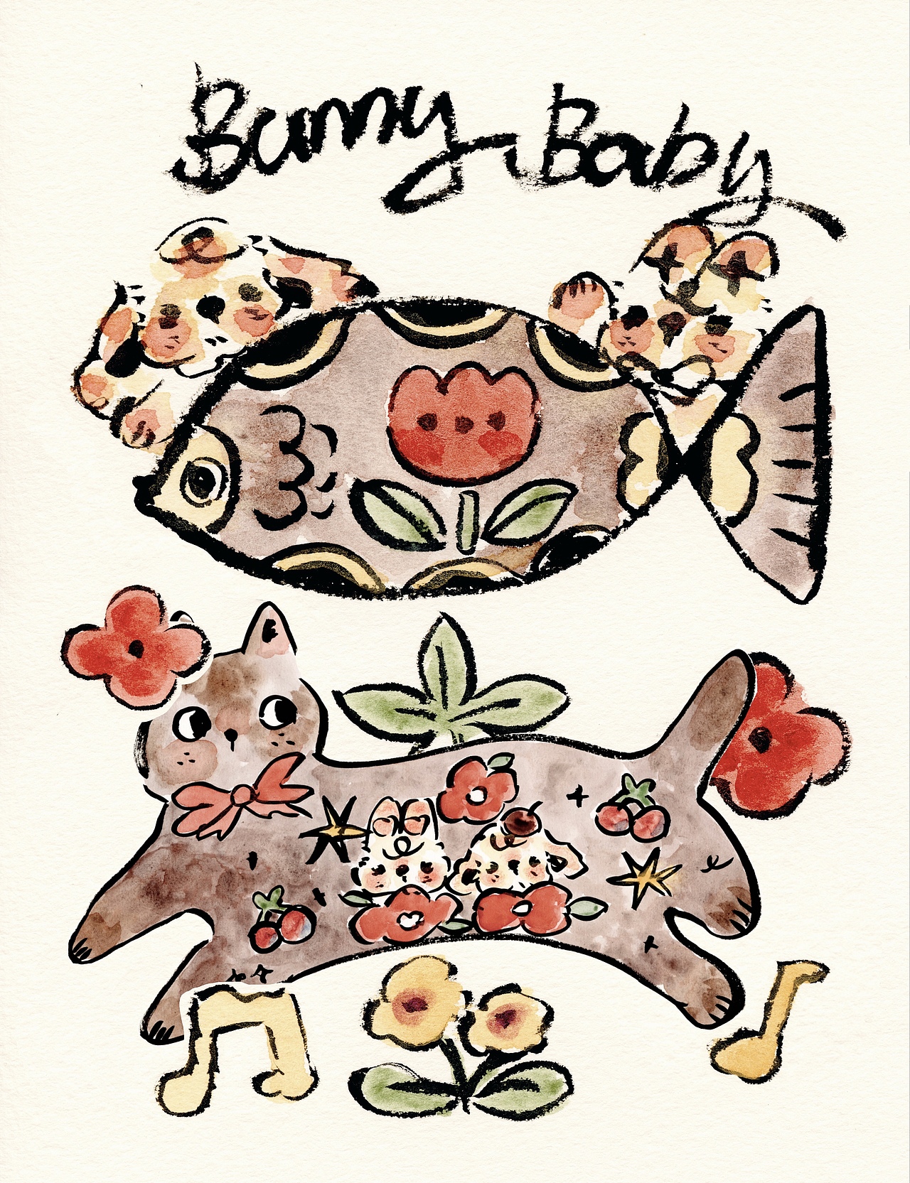 《毛球兔》水彩手绘系列③（图ZMzk0NzUyMjgw） - 绘本 - 站酷设计师阿萝aluo原创素材 - 站酷ZCOOL