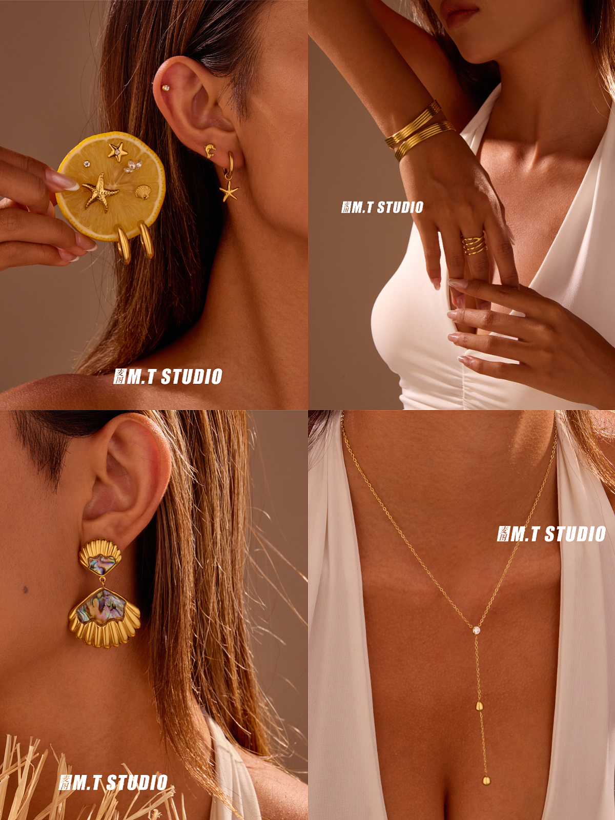 跨境丨希音丨耳环丨外贸丨小麦色女模丨手镯丨麦图摄影