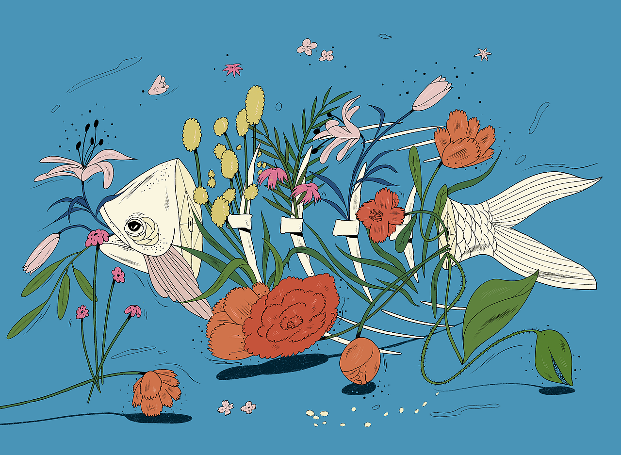 生命和自由都会盛开 枯骨生花插画（图ZMzk0NzY2Mzk2） - 创作习作 - 站酷设计师水安原创素材 - 站酷ZCOOL