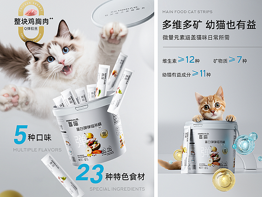 猫条详情页设计猫狗宠物零食详情主图建模渲染海报设计