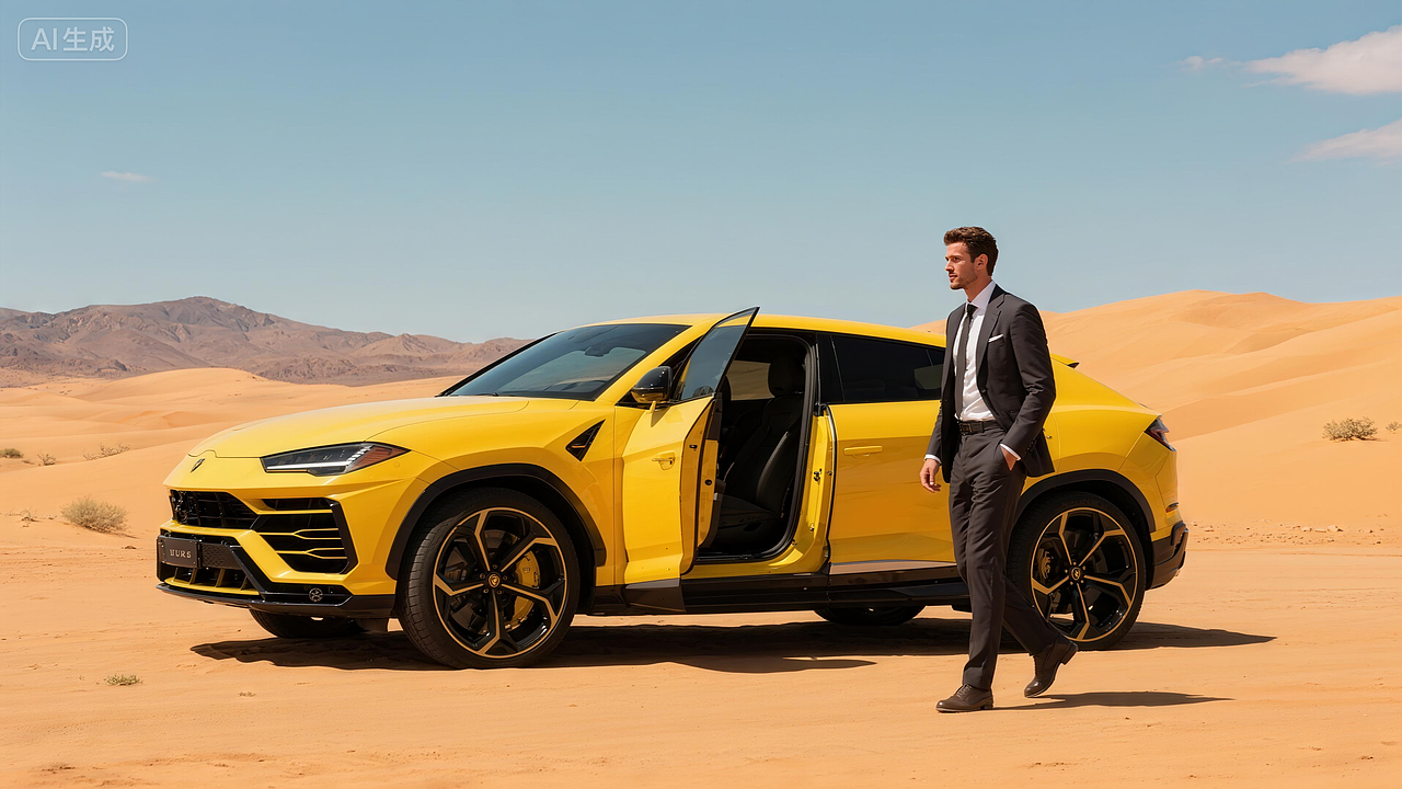 AIGC I 沙海狂牛:兰博基尼 Urus 的沙漠咆哮