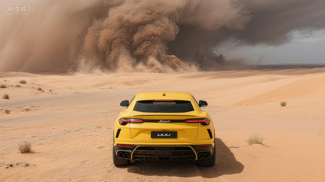 AIGC I 沙海狂牛:兰博基尼 Urus 的沙漠咆哮