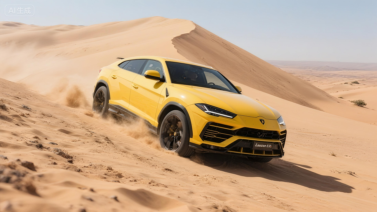 AIGC I 沙海狂牛:兰博基尼 Urus 的沙漠咆哮