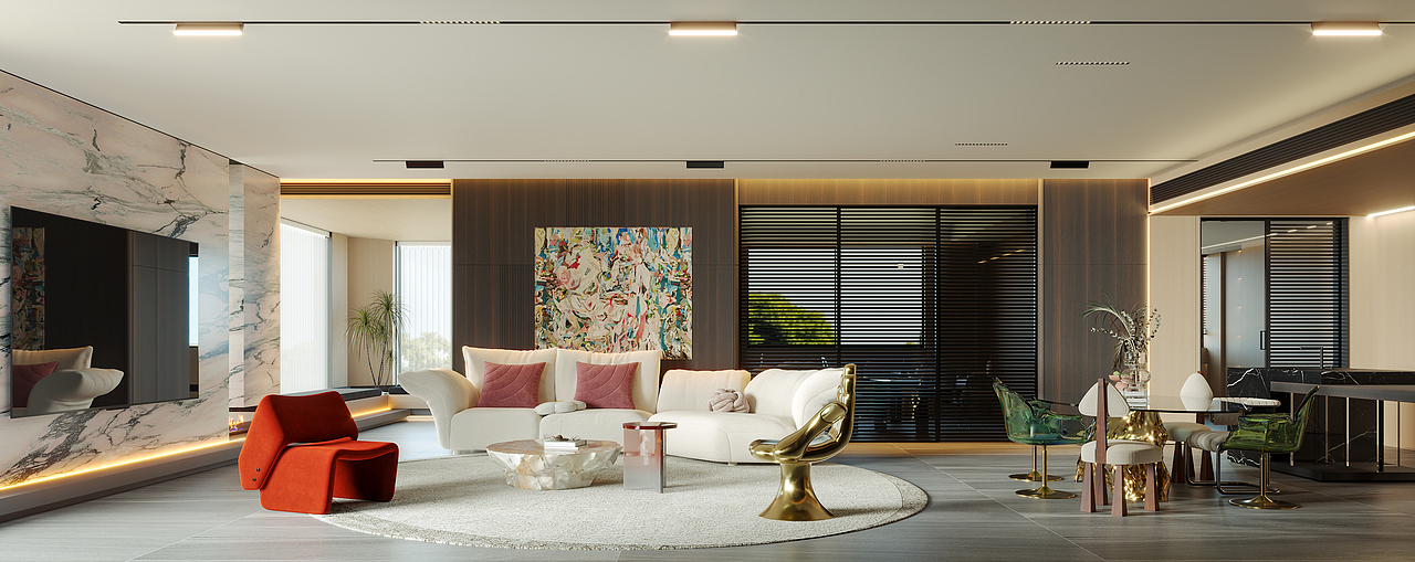 多巴胺色系客厅效果图表现