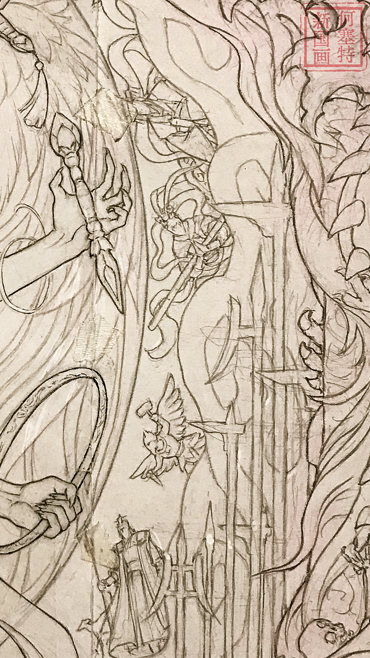 《莲花三太子》线稿(局部)