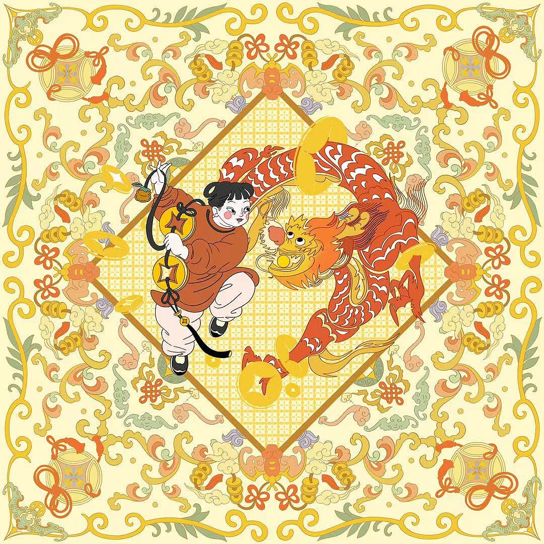 钱龙进财(四方图)