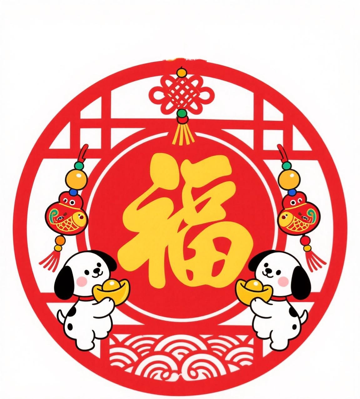 超可爱十二生肖动物贴纸窗花新年装饰图案设计福字贴