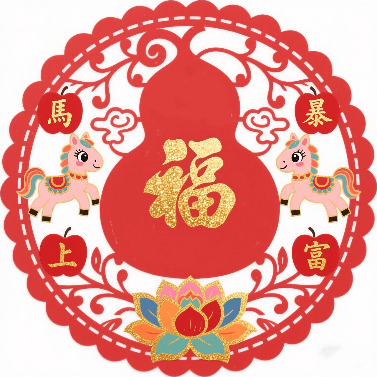 超可爱十二生肖动物贴纸窗花新年装饰图案设计福字贴