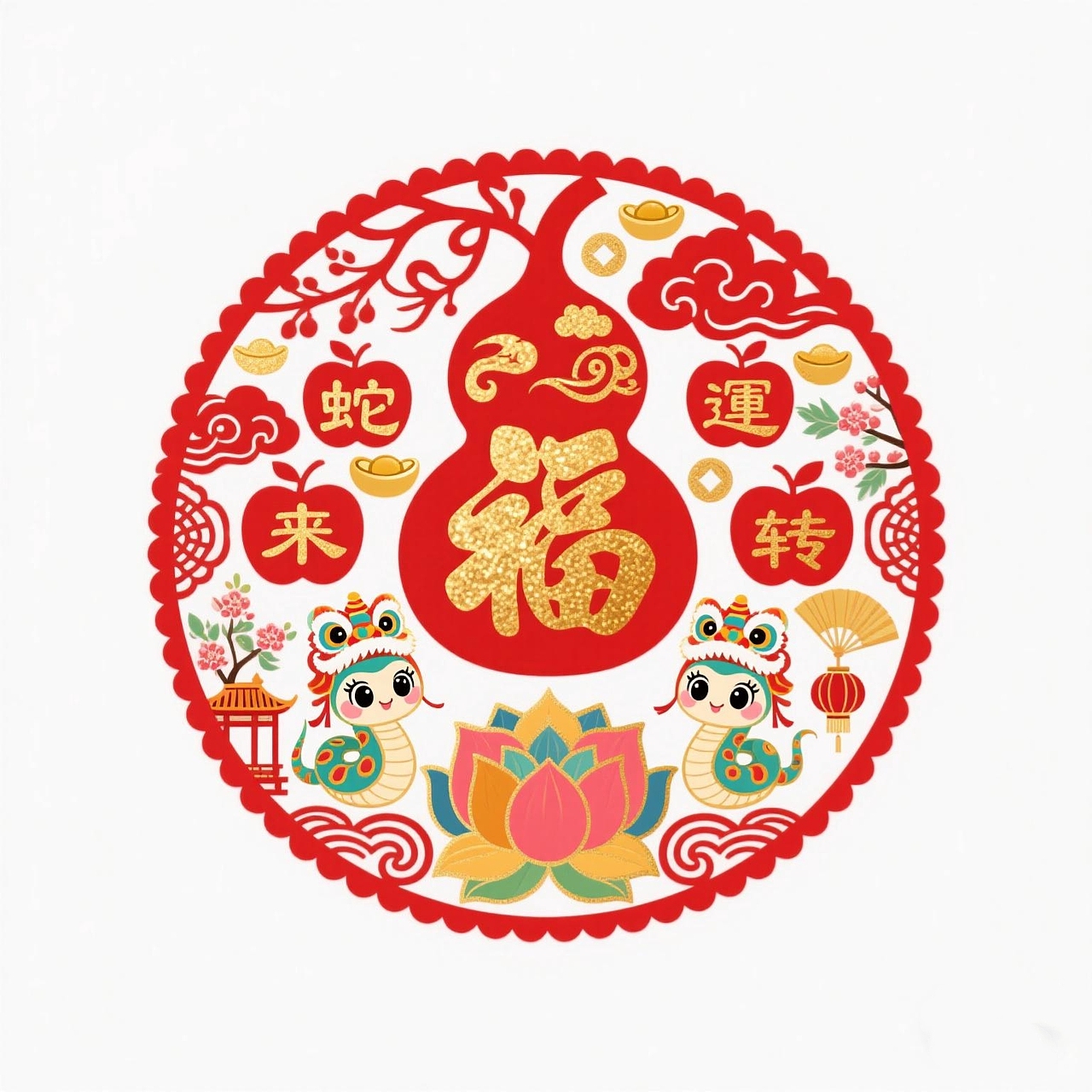 超可爱十二生肖动物贴纸窗花新年装饰图案设计福字贴