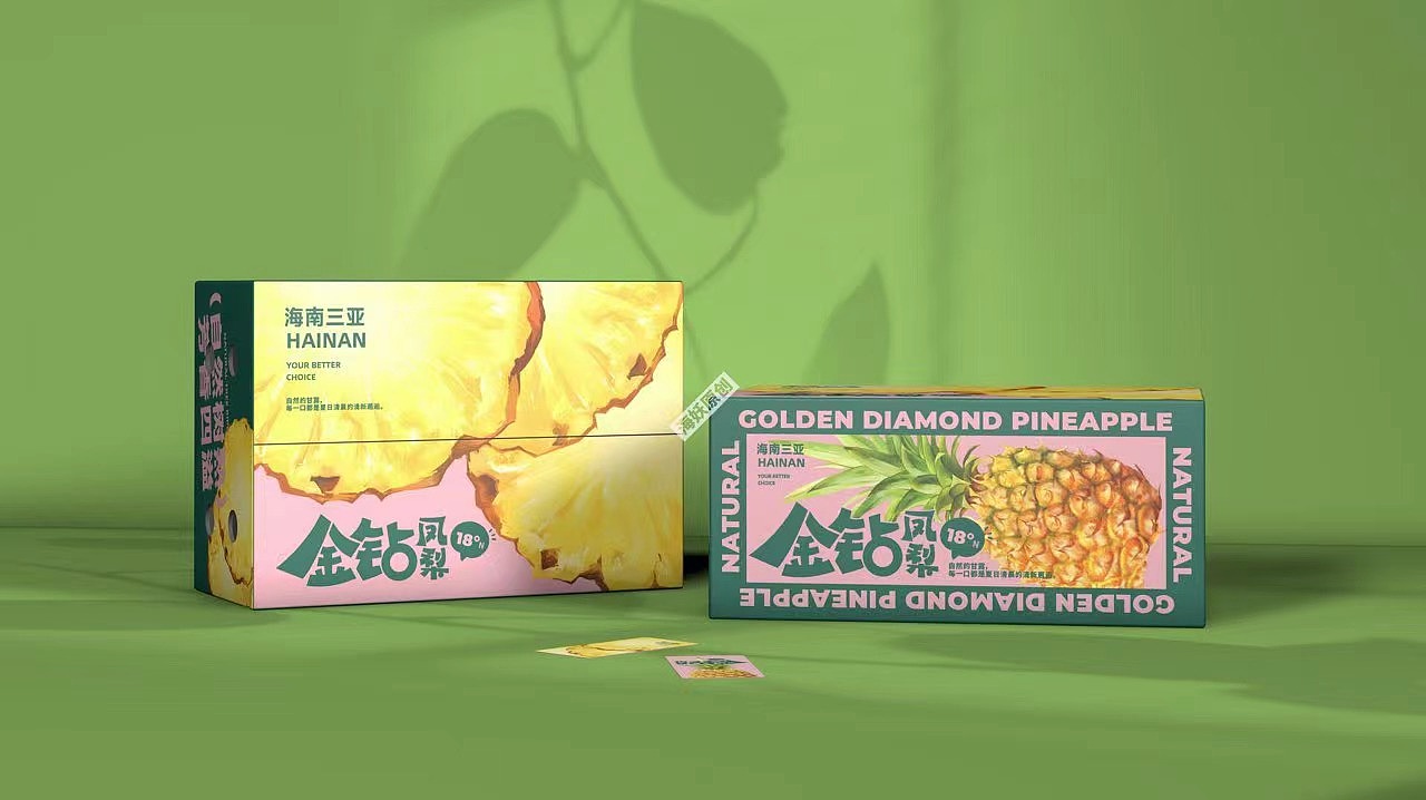 {原创}凤梨水果礼盒手绘超写实风格包装设计