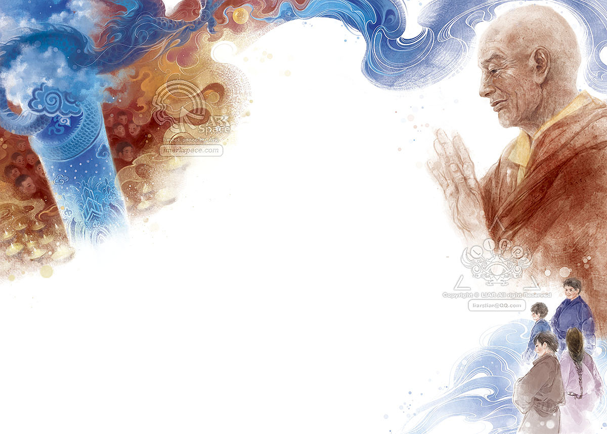 丹增师傅没有回头,依旧望着这幅巨大的藏毯,轻声地说:“羊嘉,你有一个了不起的儿子。”
我偷偷看到,阿爸的眼泪随着丹增师傅的声音,瞬间滴落。<br>“这是世界上最独一无二、也是最与众不同的龙抱柱,它值得被包在大经殿离佛陀最近的那根柱子上,菩萨时刻都能看到它,时刻都会赞叹它梦幻般的美丽。”丹增师傅双手合什,用最温柔、最慈悲有力量的声音说道。<br>