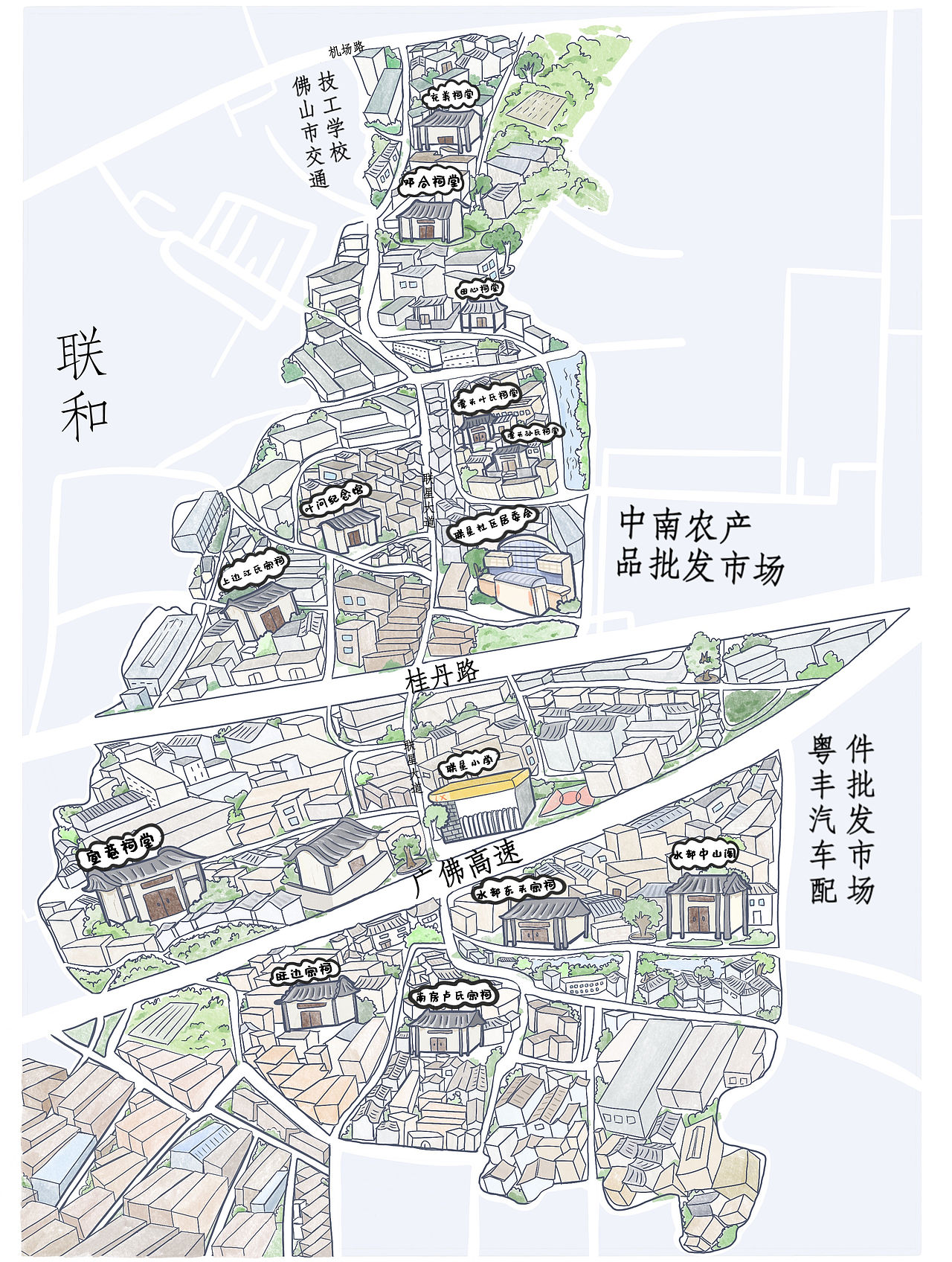 佛山村落原创地图（已出版）（图ZMzk1MTU2MDE2） - 商业插画 - 站酷设计师葛亮呀原创素材 - 站酷ZCOOL