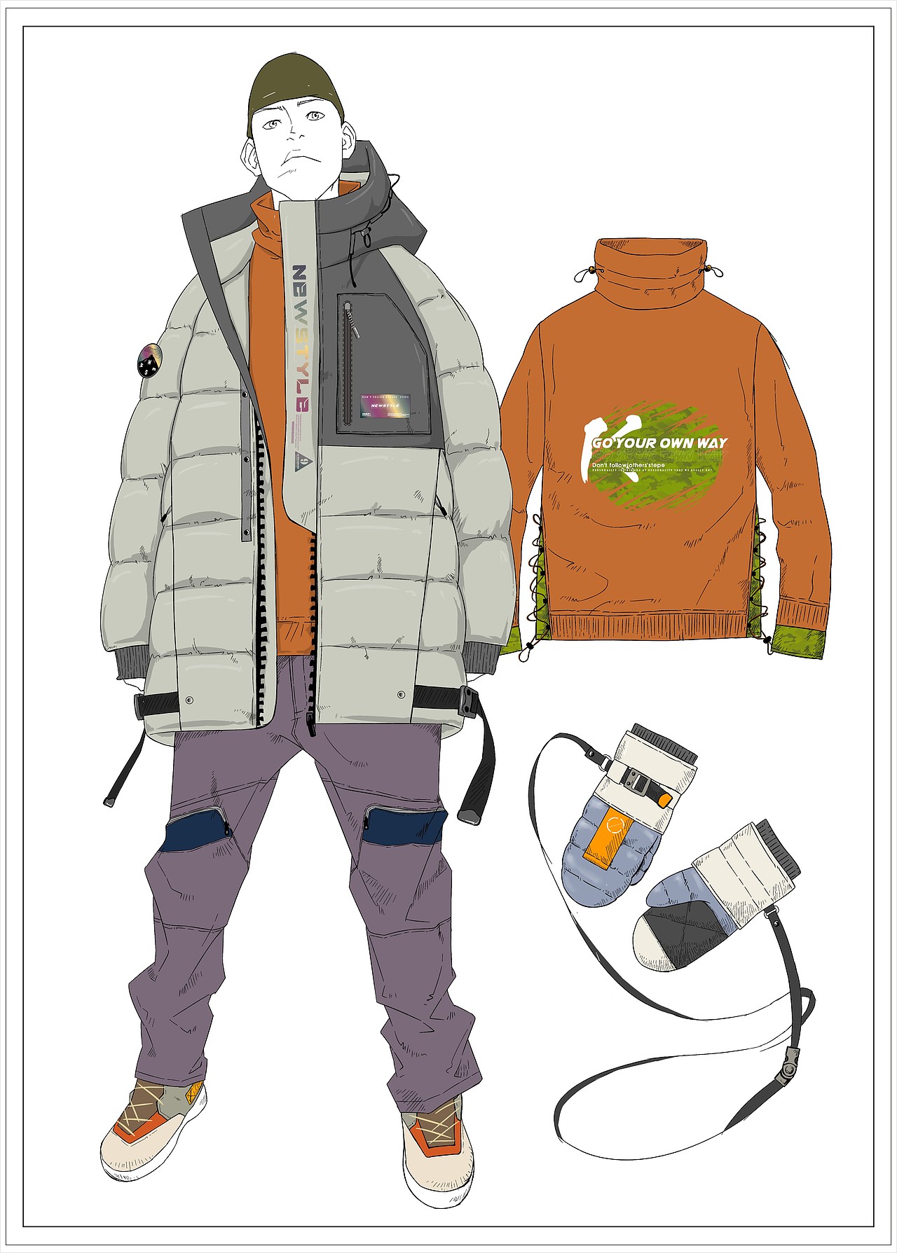 自由风男装手绘 常规逛街穿搭设计