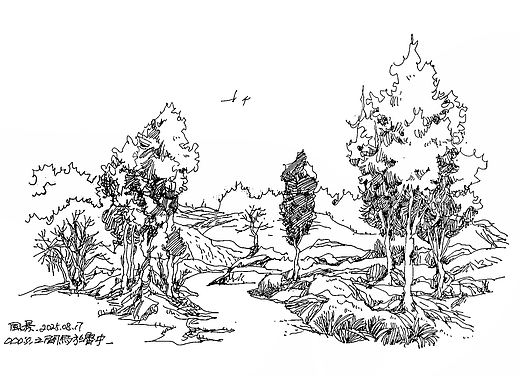 风景速写，关于钢笔画。