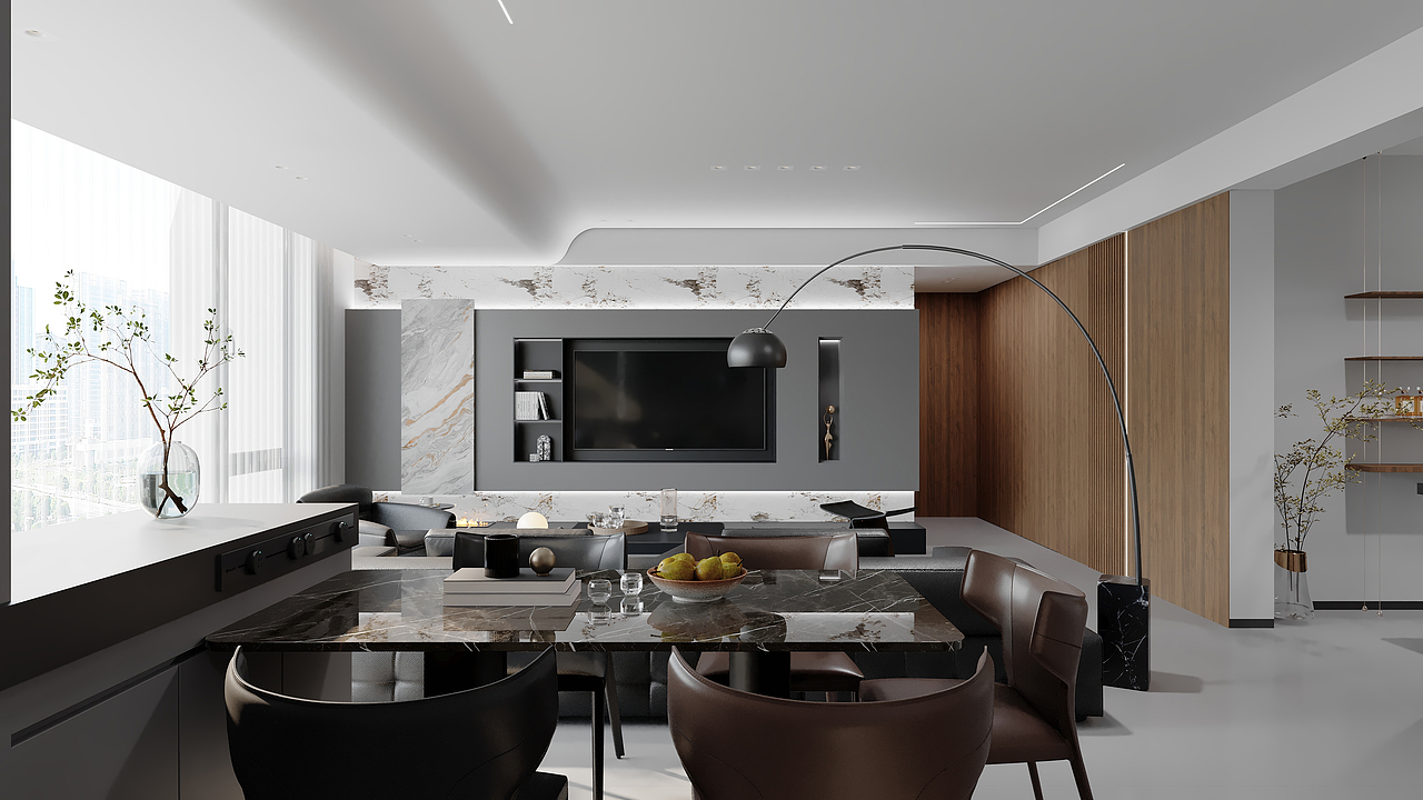 现代意式家装 客餐厅+主卧室（图ZMzk1MTg1NjAw） - 家装设计 - 站酷设计师肆號原创素材 - 站酷ZCOOL