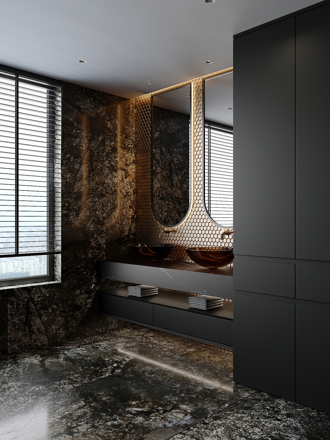 现代意式暗黑石材卫生间