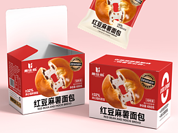 食品包装设计丨红豆麻薯面包卷膜纸盒设计