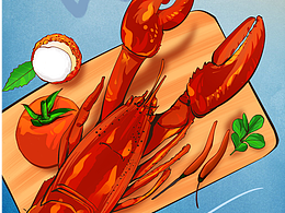 龙虾商业插画，餐饮海报宣传