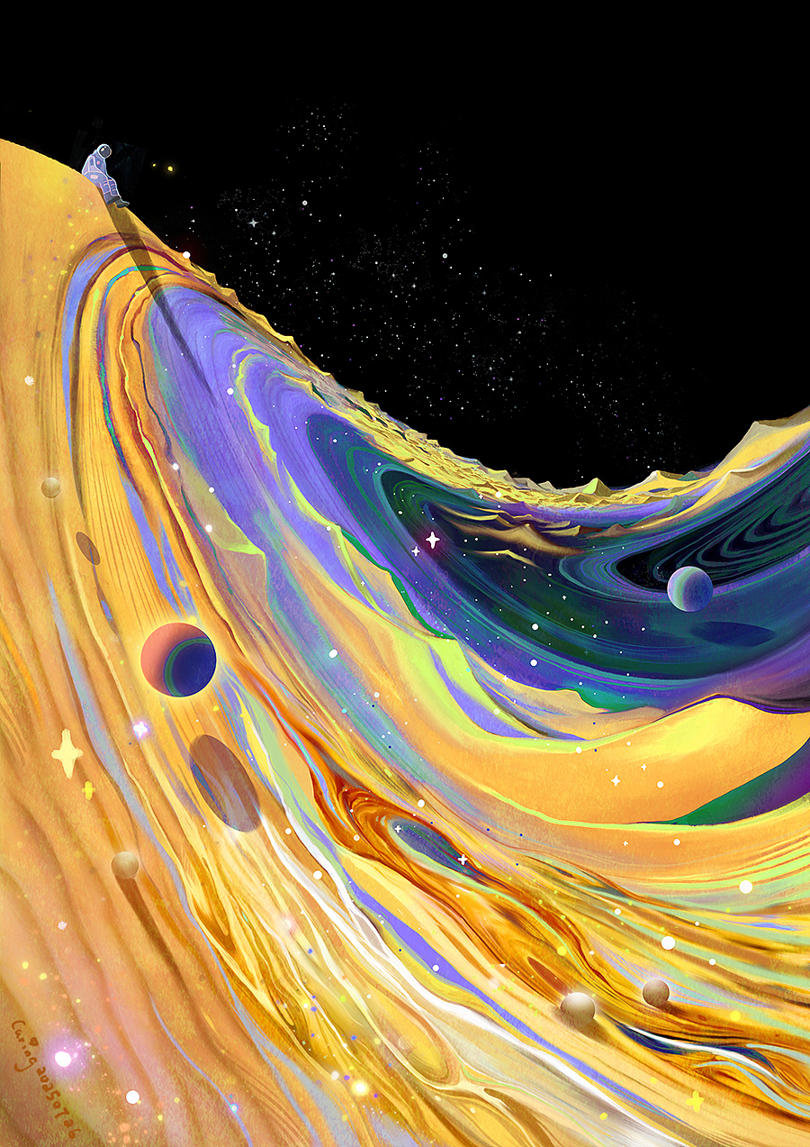 《孤独的宇航员》插画合集（图ZMzk1MjQ3OTk2） - 艺术插画 - 站酷设计师CaringWong原创素材 - 站酷ZCOOL